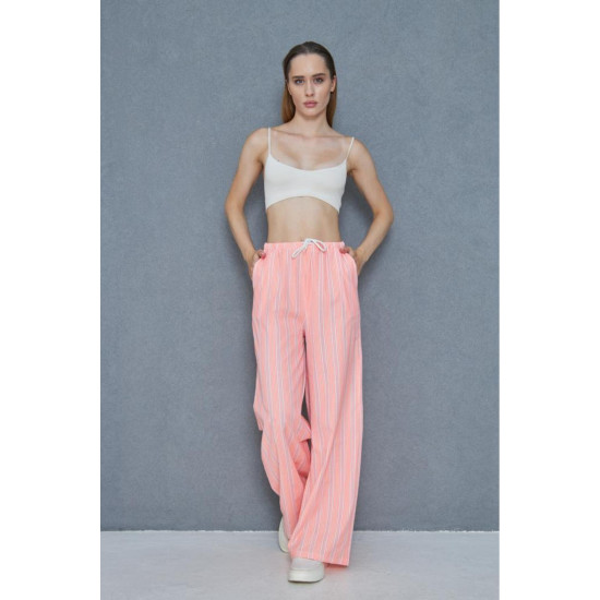 Pasaklı Giyim Kadın Fistolu Poplin Pantolon Pembe -Beyaz