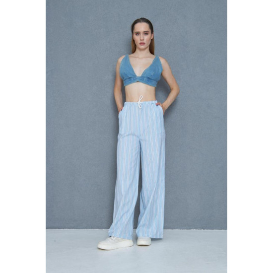 Pasaklı Giyim Kadın Fistolu Poplin Pantolon Mavi