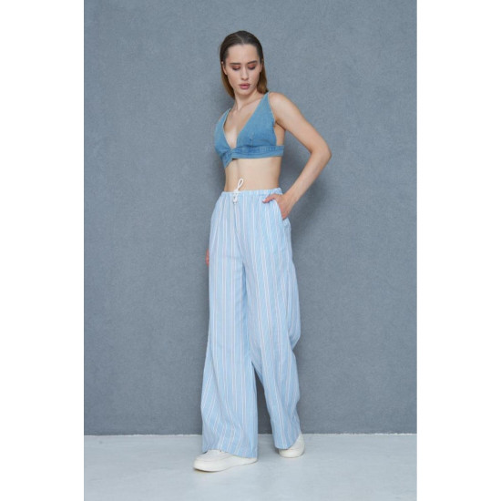 Pasaklı Giyim Kadın Fistolu Poplin Pantolon Mavi