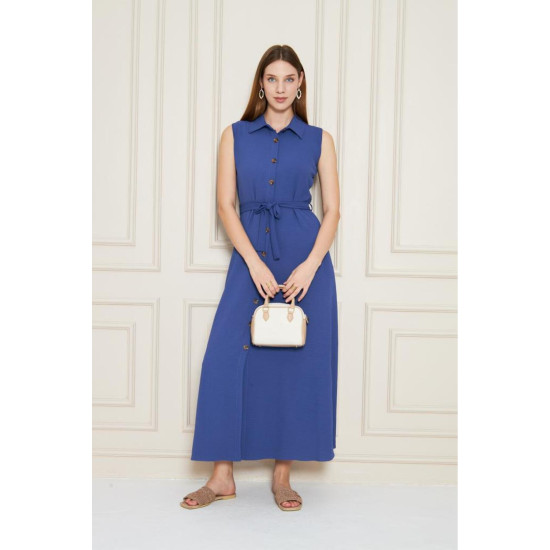 Pasaklı Giyim Giy Çık Kolsuz Uzun Gömlek Elbise İndigo