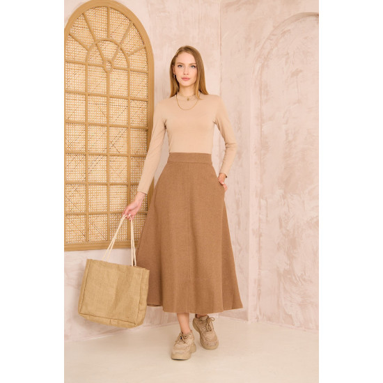 Pasaklı Giyim Kadın Kiloş Kaşe Etek Kahve