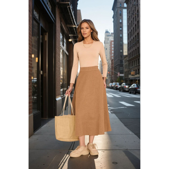 Pasaklı Giyim Kadın Kiloş Kaşe Etek Kahve