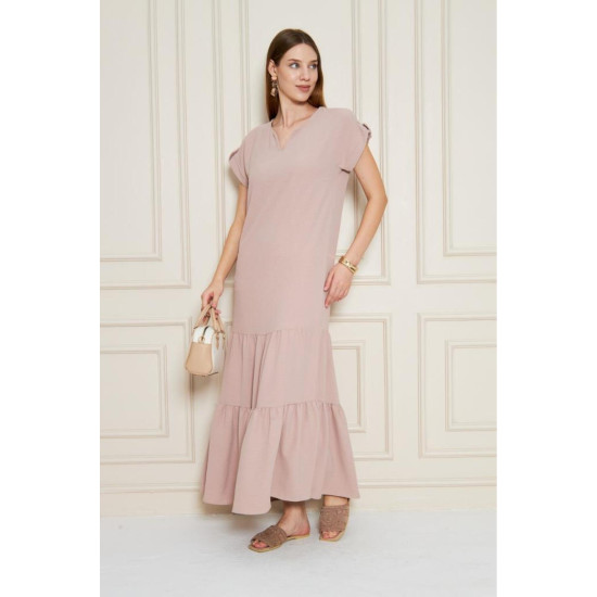 Pasaklı Giyim Kadın Apoletli Elbise Pudra