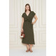 Pasaklı Giyim Kadın Kruvaze Yaka Elbise Haki