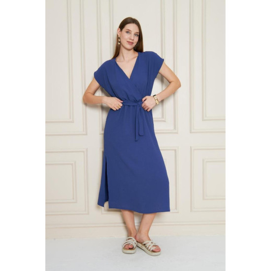 Pasaklı Giyim Kadın Kruvaze Yaka Elbise İndigo