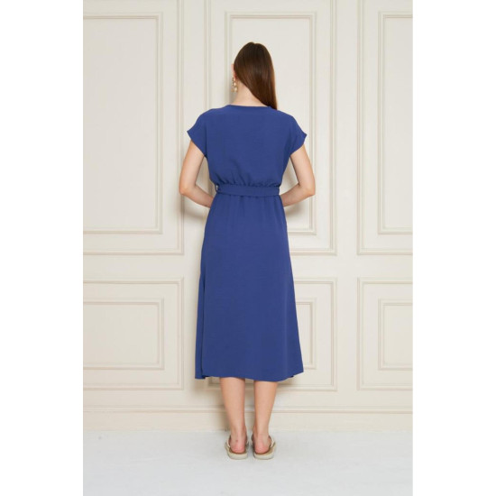 Pasaklı Giyim Kadın Kruvaze Yaka Elbise İndigo