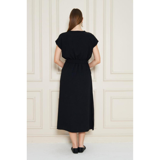 Pasaklı Giyim Kadın Kruvaze Yaka Elbise Siyah