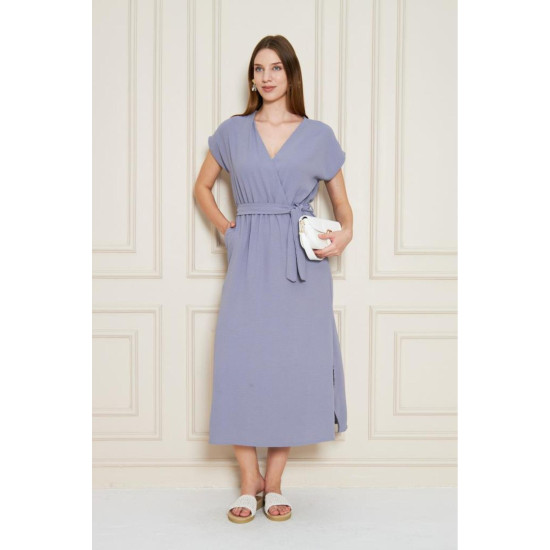 Pasaklı Giyim Kadın Kruvaze Yaka Elbise Gri