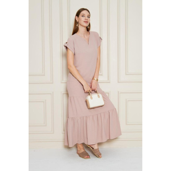 Pasaklı Giyim Kadın Apoletli Elbise Pudra
