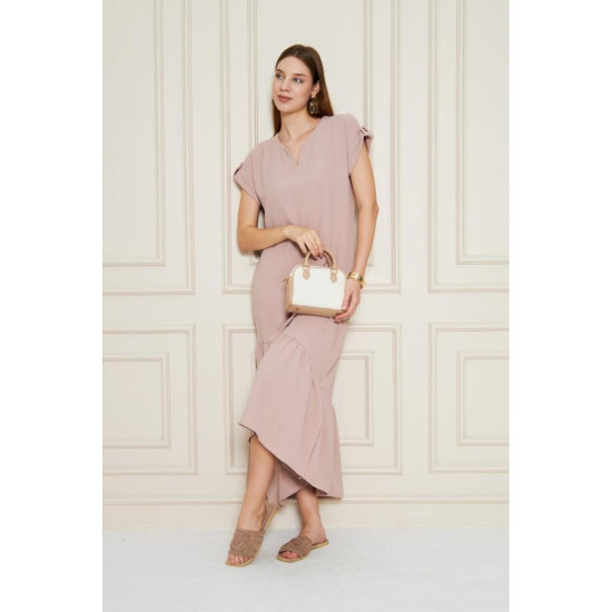 Pasaklı Giyim Kadın Apoletli Elbise Pudra