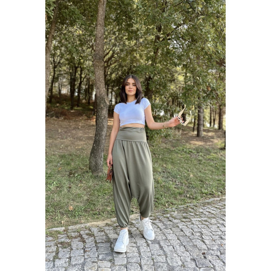 Pasaklı Giyim Kadın Viskon Otantik Şalvar, Salaşi Pantolon Haki