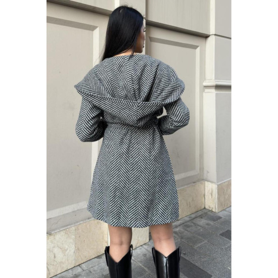 Pasaklı Giyim Balık Sırtı Kapüşonlu Kaşe Kaban Siyah