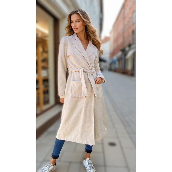 Pasaklı Giyim Kadın Kaşe Uzun Şal Yaka Palto Kaban – Ekru