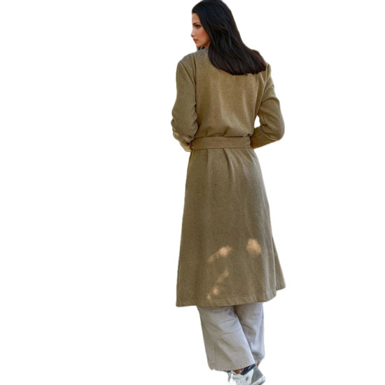 Pasaklı Giyim Kadın Kaşe Uzun Şal Yaka Palto Kaban – Karamel