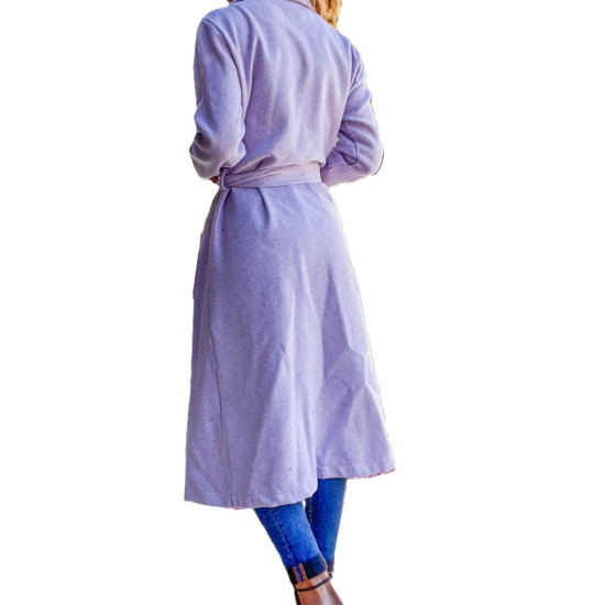 Pasaklı Giyim Kadın Kaşe Uzun Şal Yaka Palto Kaban – Lila