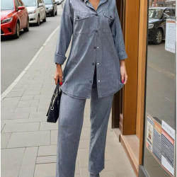 Pasaklı Giyim Kadın Antrasit Uzun Kollu Cepli Gömlek ve Beli Lastikli Pantolon Takım 3317451