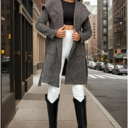 Pasaklı Giyim Balık Sırtı Kapüşonlu Kaşe Kaban 3688461 Kahverngi