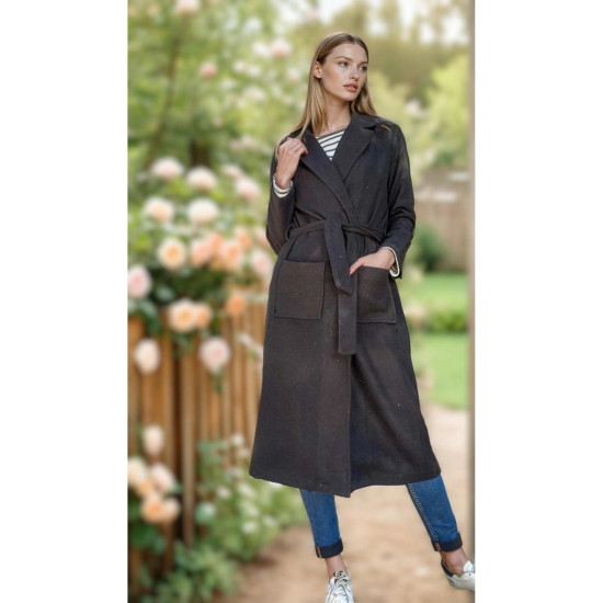 Pasaklı Giyim Kadın Kaşe Uzun Şal Yaka Palto Kaban – Siyah