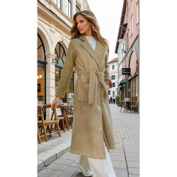 Pasaklı Giyim Kadın Kaşe Uzun Şal Yaka Palto Kaban – 3310451  Karamel