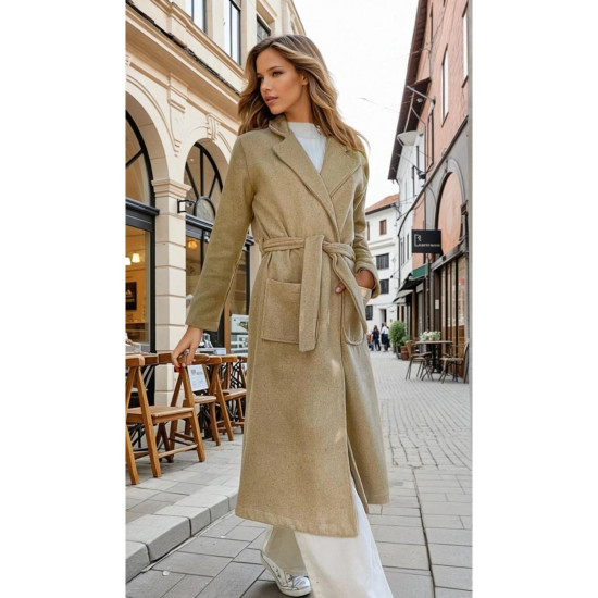 Pasaklı Giyim Kadın Kaşe Uzun Şal Yaka Palto Kaban – Karamel