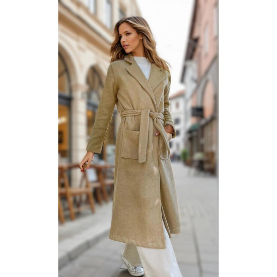 Pasaklı Giyim Kadın Kaşe Uzun Şal Yaka Palto Kaban – Karamel