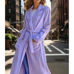 Pasaklı Giyim Kadın Kaşe Uzun Şal Yaka Palto Kaban – 3310451  Lila