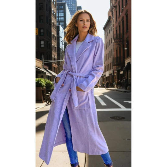 Pasaklı Giyim Kadın Kaşe Uzun Şal Yaka Palto Kaban – Lila