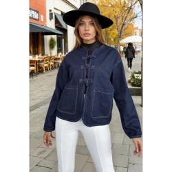 Pasaklı Giyim Kadın Kot Ceket – Bağlama Detaylı, Oval Kesim KT00102451  Lacivert