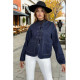 Pasaklı Giyim Kadın Kot Ceket – Bağlama Detaylı, Oval Kesim Lacivert
