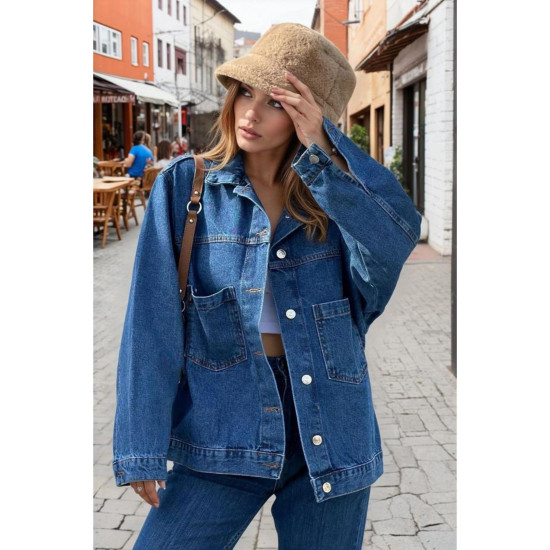 Pasaklı Giyim Kadın Kot Ceket Mavi