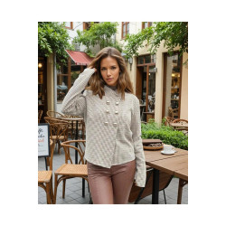 Kadın Ekose Dik Yaka İnce Baharlık Şık Tarz Jakar Örme Ceket (Astarsız) Vizon 3512230