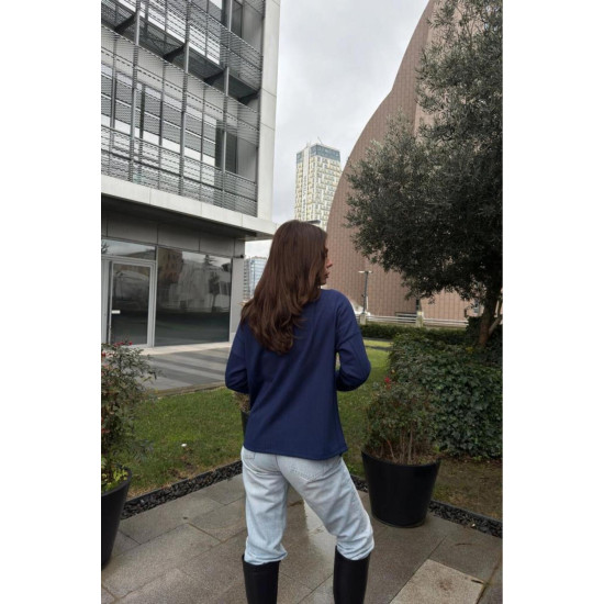 Pasaklı Giyim Kadın İki Katlı Kazak Lacivert-Beyaz