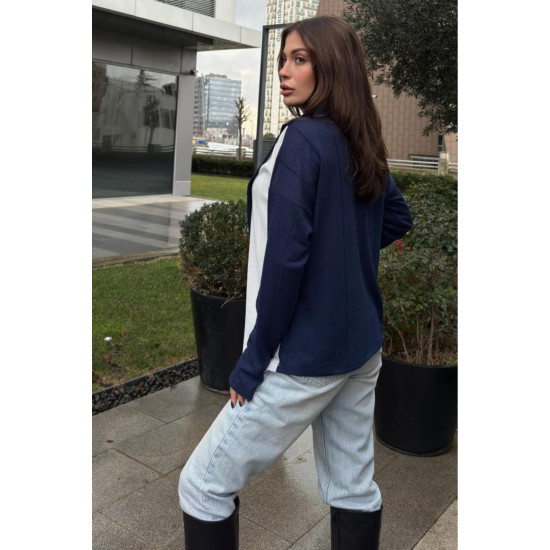 Pasaklı Giyim Kadın İki Katlı Kazak Lacivert-Beyaz