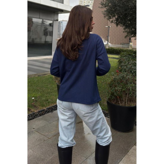 Pasaklı Giyim Kadın İki Katlı Kazak Lacivert-Beyaz