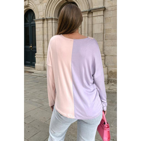 Pasaklı Giyim Kadın Color Block V Yaka Bluz Lila