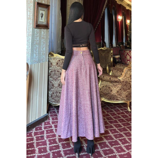 Pasaklı Giyim Kadın Kışlık Kırçıllı Kaşe Yüksek Bel Şık Uzun Kiloş Etek Bordo