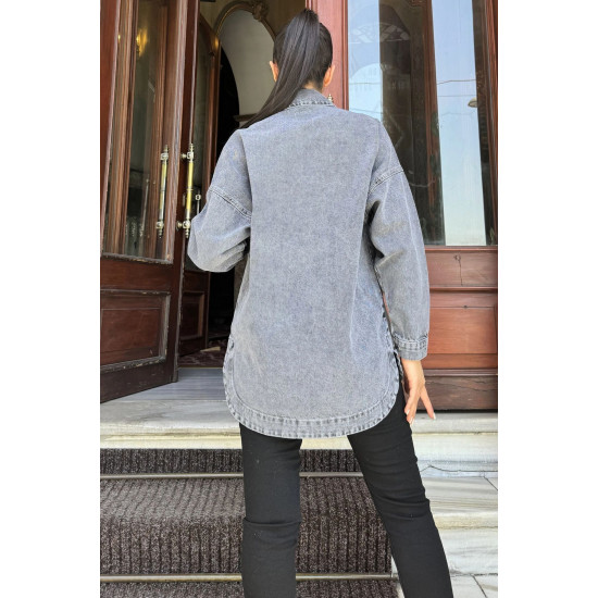 Pasaklı Giyim Kadın Kot Ceket Gömlek Kt Siyah