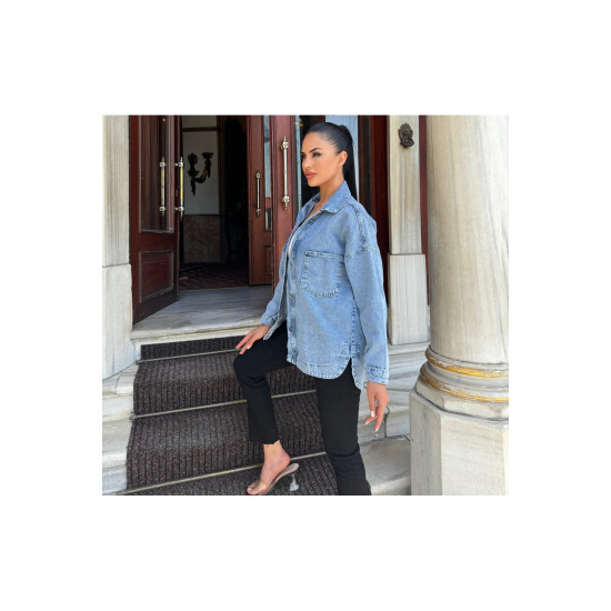 Pasaklı Giyim Kadın Kot Ceket Gömlek Kt Buz Mavi