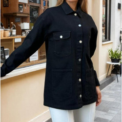 Pasaklı Giyim Kadın Siyah Oversize Gabardin Kot Ceket Gömlek KT00-100451