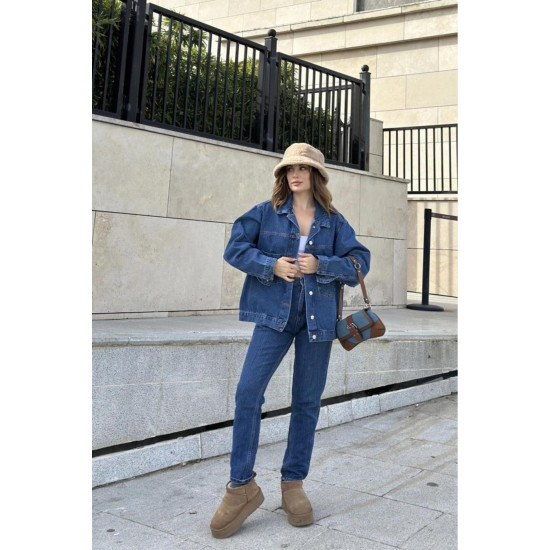 Pasaklı Giyim Kadın Kot Ceket Mavi