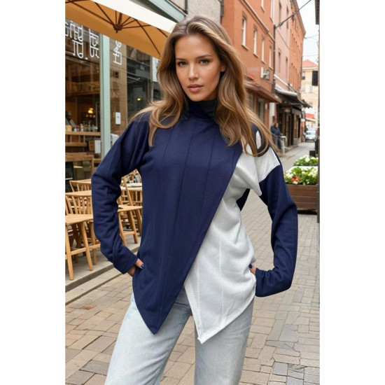 Pasaklı Giyim Kadın İki Katlı Kazak Lacivert-Beyaz