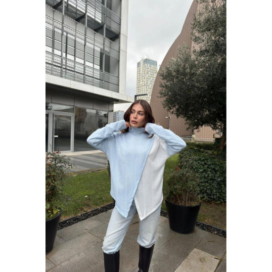 Pasaklı Giyim Kadın İki Katlı Kazak Mavi-Buz