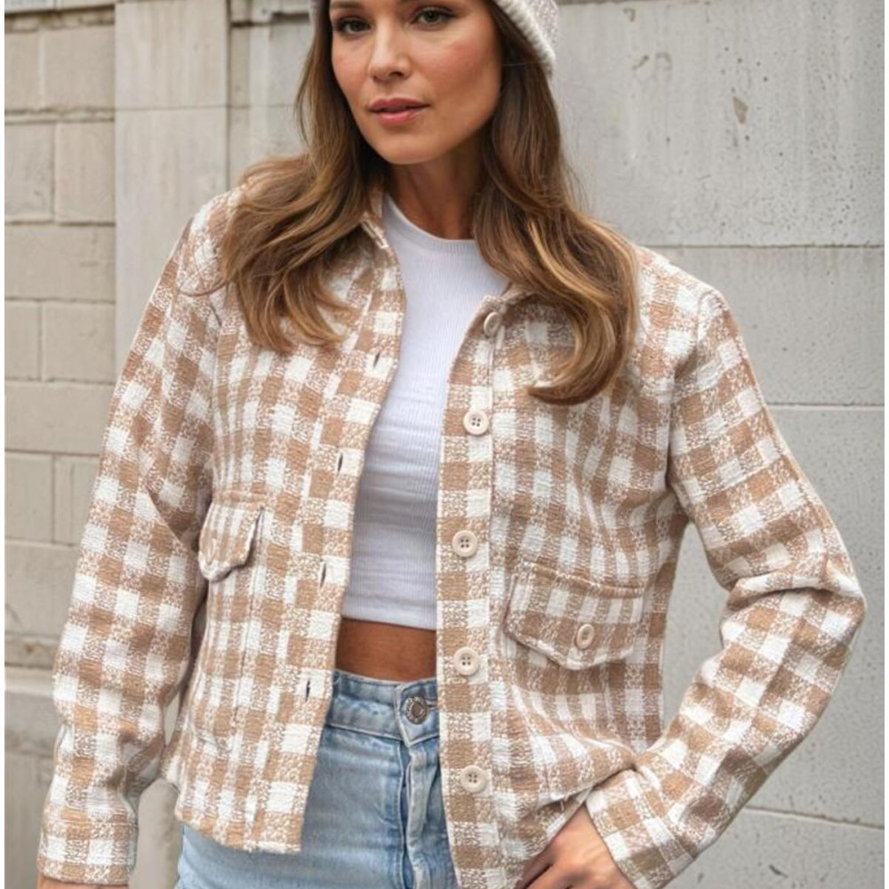 Pasaklı Giyim Kadın Kaşe, Şanel Ekose Tüvit Ceket 3540210 Vizon