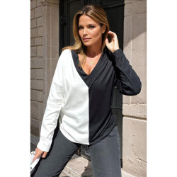 Pasaklı Giyim Kadın Color Block V Yaka Bluz 3587200 Beyaz