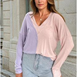 Pasaklı Giyim Kadın Color Block V Yaka Bluz 3587200 Lila