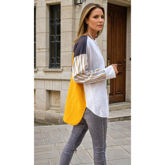 Pasaklı Giyim Kadın Uzun Kollu Oval Kesim Garnili Tunik Hardal