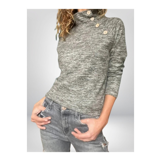 Pasaklı Giyim Kadın Balıkçı Yaka Düğmeli Yumoş Yün Kazak Haki