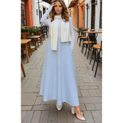 Pasaklı Giyim Kadın Kışlık Kırçıllı Kaşe Yüksek Bel Şık Uzun Kiloş Etek Mavi 3528330