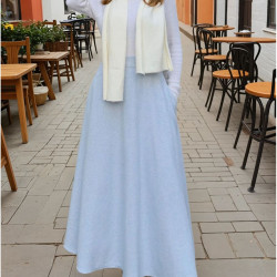 Pasaklı Giyim Kadın Kışlık Kırçıllı Kaşe Yüksek Bel Şık Uzun Kiloş Etek Mavi 3528330