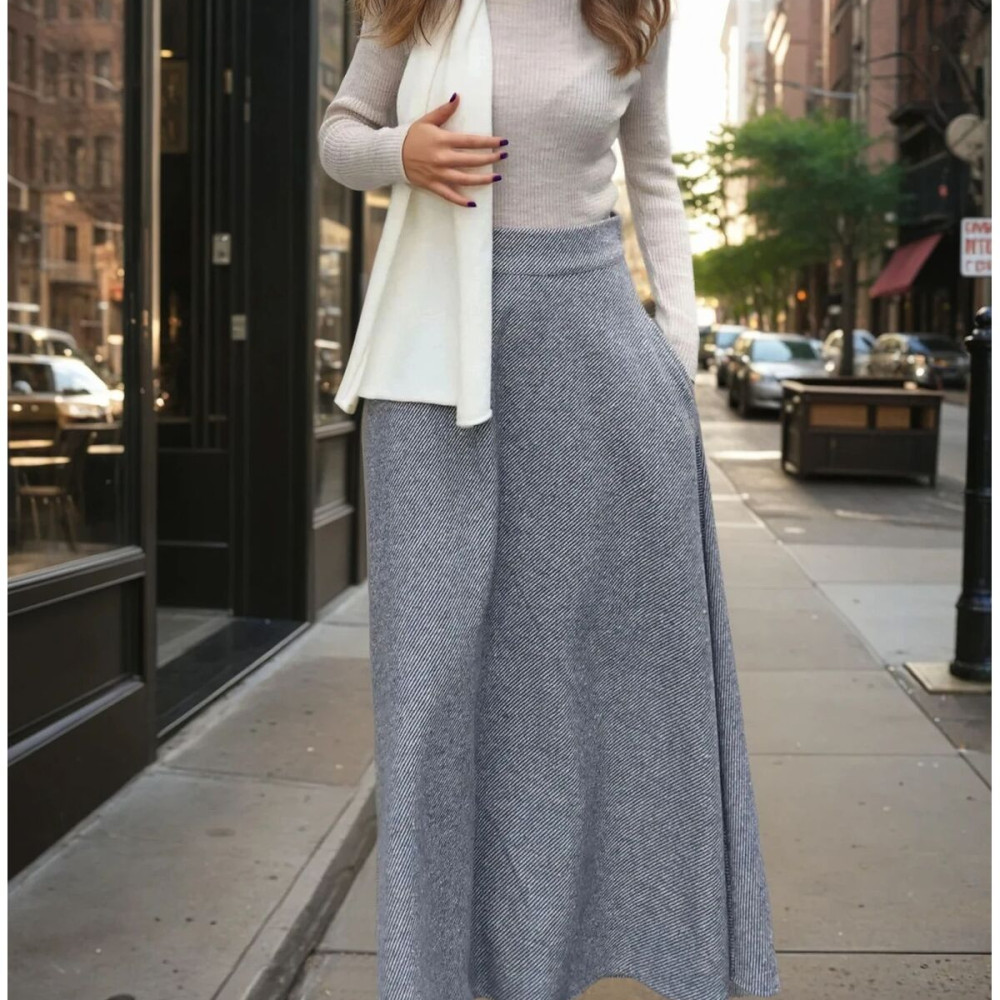 Pasaklı Giyim Kadın Kışlık Kırçıllı Kaşe Yüksek Bel Şık Uzun Kiloş Etek Antrasit 3528330